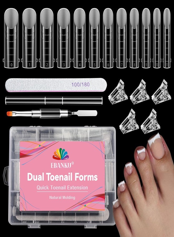 EBANKU Poly Gel Toe Nail Form, Reusable Toenails Dual Forms for Builder Nail Extensions, Poly Gel Toe Nail Tips Set with Dual-Ended Brush and Nail File, 5PCS Clips - 12 Sizes 120PCS - Image 1